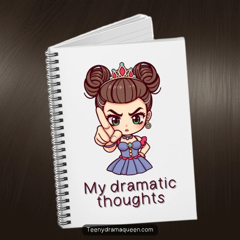 Funny tiny drama queen pointing with a perfectly manicured finger, ideal for journaling or note-taking with dramatic humor.