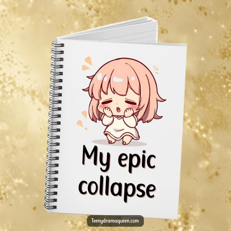 Funny Notebook: Small character dramatically fainting with a flourish, ideal for jotting down dramatic thoughts.