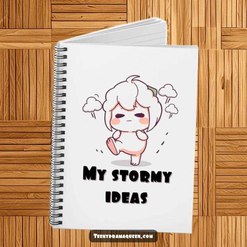 Funny Notebook cover featuring a character stomping its foot with a pout, surrounded by tiny storm clouds, ideal for writing down hilarious rants.