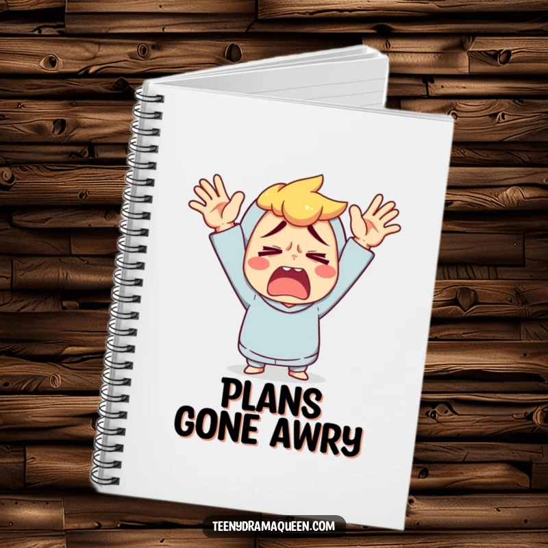 Funny notebook with a character throwing its hands up in an exaggerated gesture of exasperation.