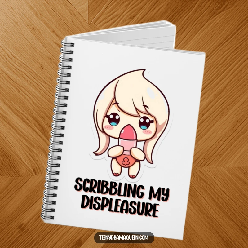 Funny Notebook with a tiny lipstick character looking unimpressed on the cover, perfect for jotting down notes with chic humor.