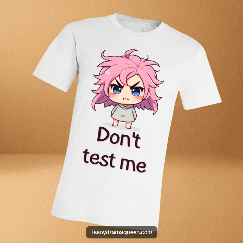 Funny t-shirt with a character performing a dramatic hair flip, looking completely affronted and over it.