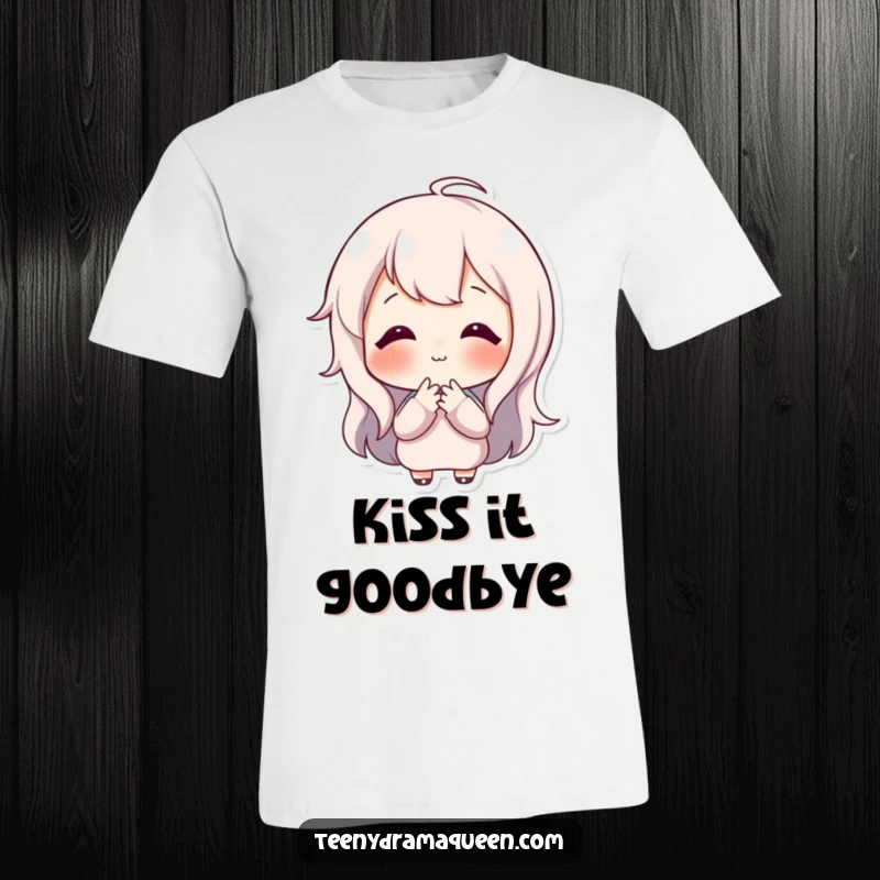 Funny t-shirt featuring a happy character with a delightful expression, blowing a tiny, sweet kiss, perfect for spreading cheer.