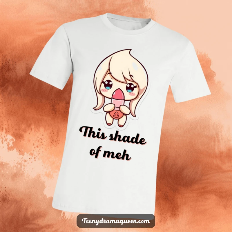 Funny T-Shirt with a tiny lipstick character looking utterly unimpressed, showcasing a chic and judgemental humorous vibe.