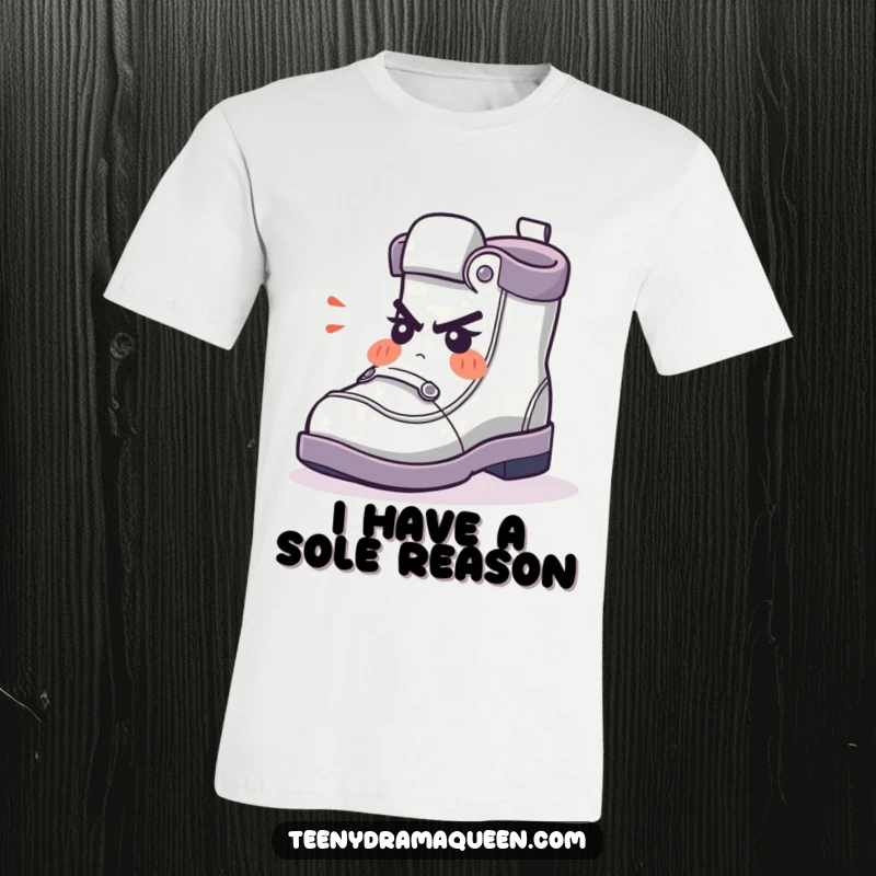Funny T-Shirt with a shoe character huffing indignantly, capturing a moment of sassy disbelief, ideal for humorous casual wear.