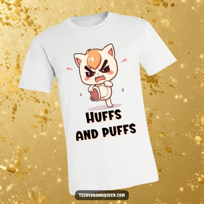 Funny t-shirt featuring a kawaii character stomping its foot with an expression of mock fury, a symbol of playful anger.
