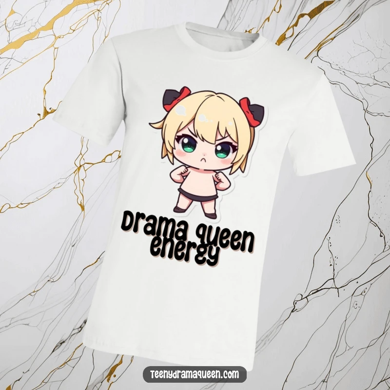 Funny Tiny Character T-Shirt: Humorous graphic of a miniature figure in a dramatic, hands-on-hips pose with a noticeable pout.