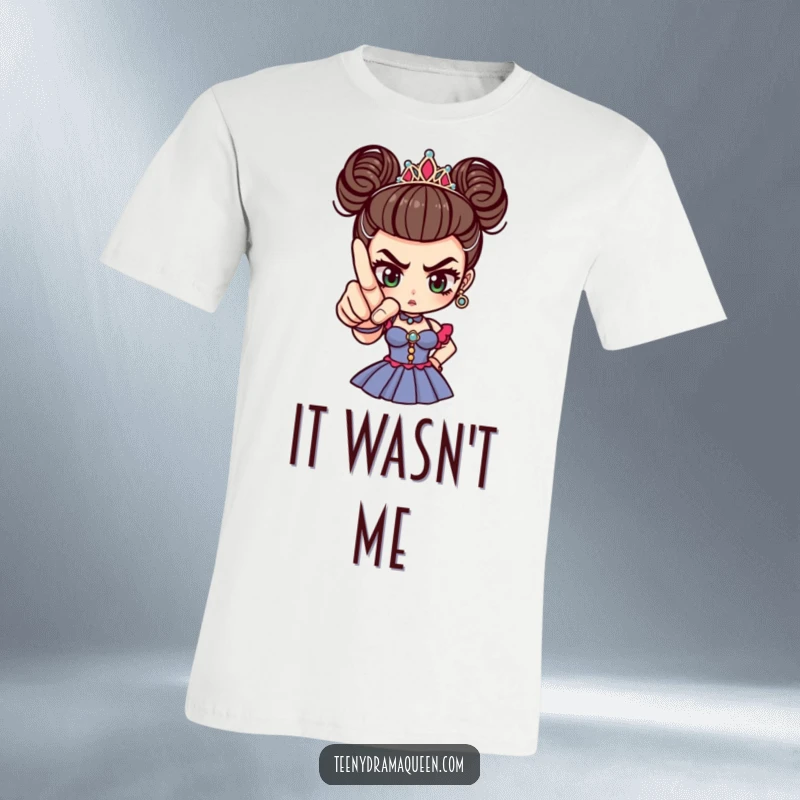 Funny tiny drama queen pointing with a perfectly manicured finger, capturing dramatic accusation and playful sass.