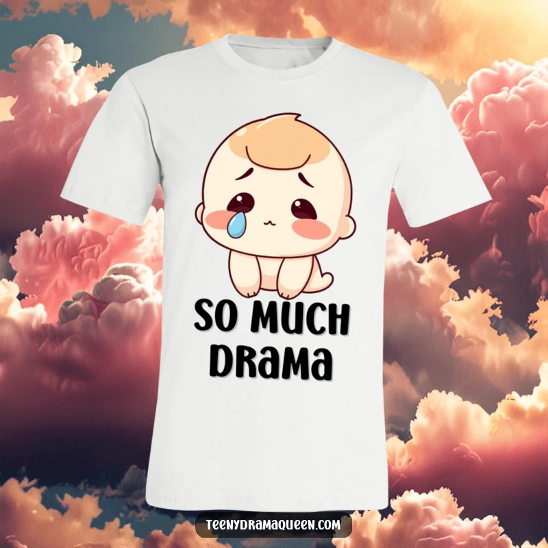 Funny t-shirt with a character showing a single, perfectly placed tear, capturing a moment of hilarious sadness, ideal for expressive individuals.