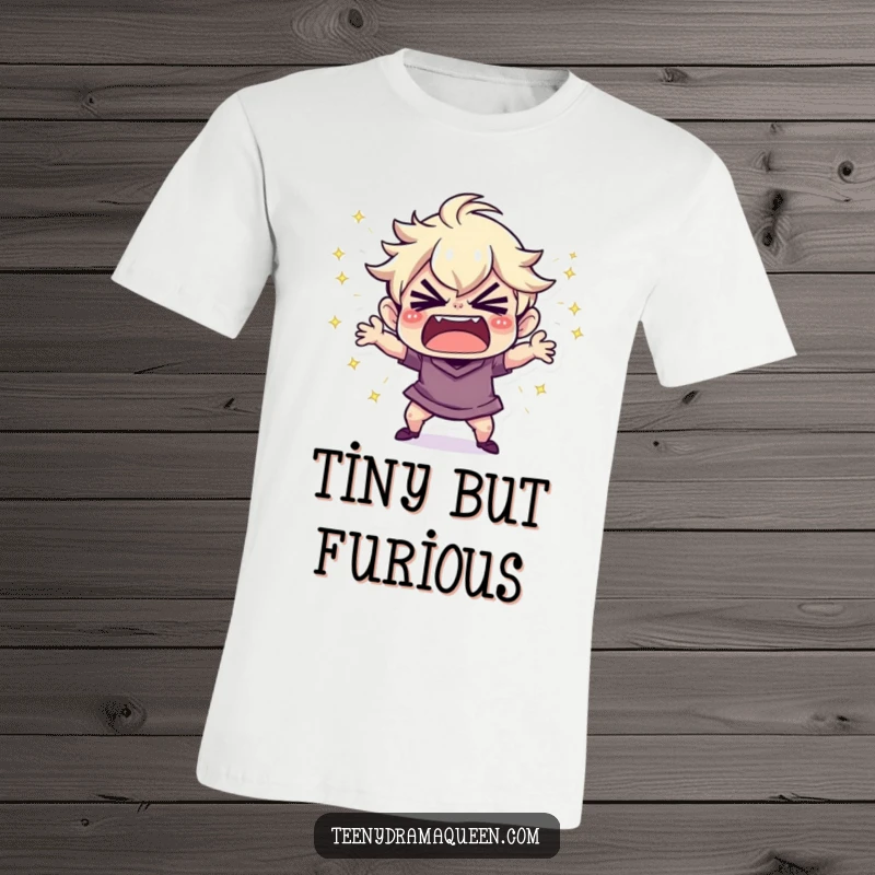 Funny T-Shirt: Tiny character throwing a tiny, sparkly tantrum, showcasing a dramatic and shimmering outburst of emotion.