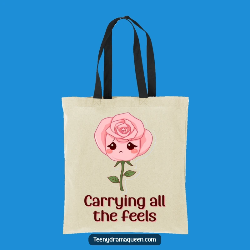 Funny Tote Bag - Sad Rose Character's Journey, Your Comedic Carry-All