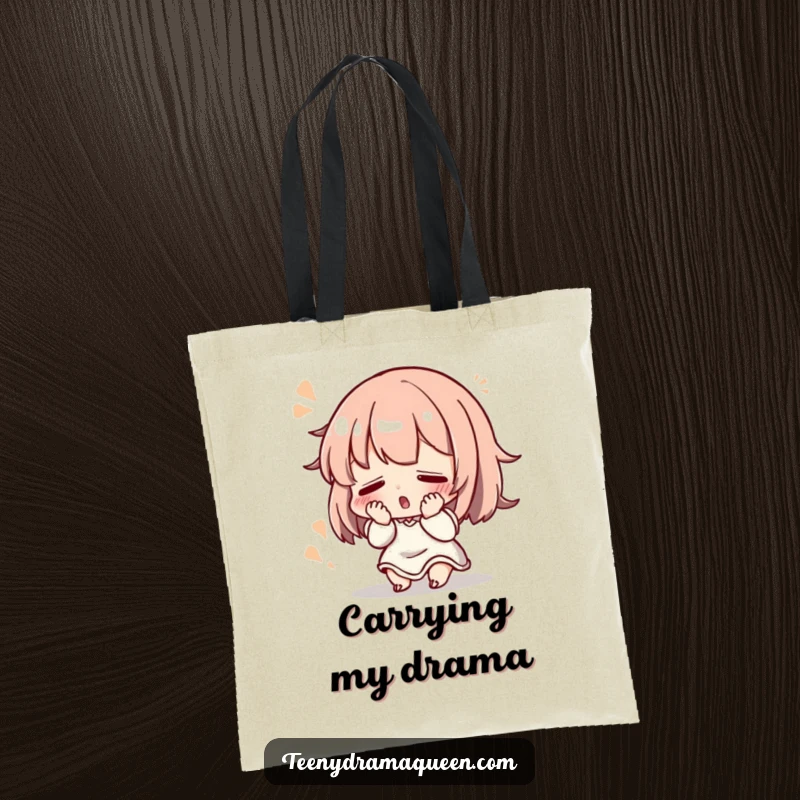 Funny Tote Bag: Small character dramatically fainting with a flourish, great for carrying items with dramatic flair.