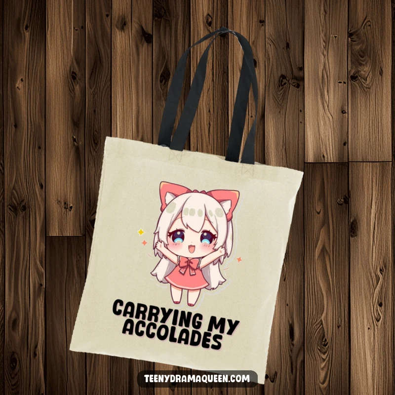 Funny tote bag featuring a cheery character taking a dramatic bow, designed for carrying essentials with a celebratory and humorous spirit.