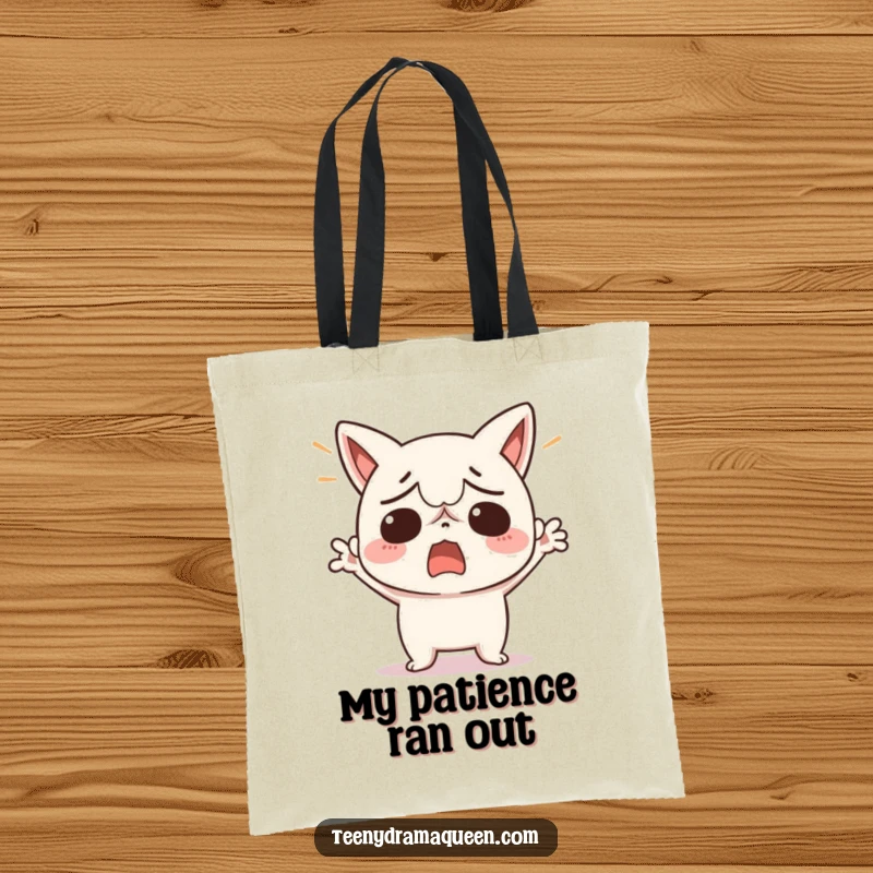 Funny tote bag featuring a kawaii character dramatically throwing its hands up, symbolizing exasperation and a general 'I cant deal' attitude.