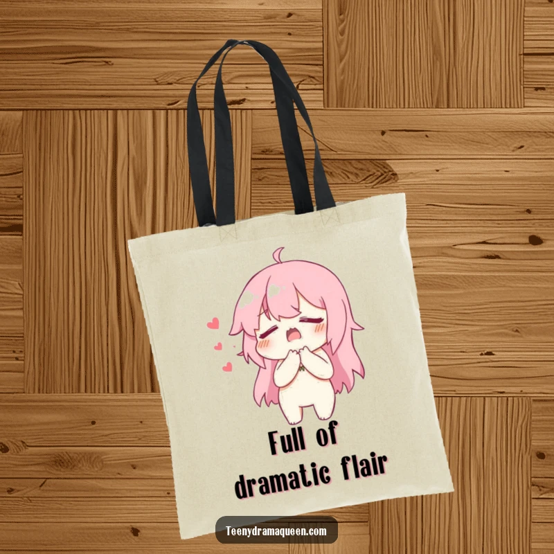 Funny Tote Bag showcasing a character dramatically clutching its chest, faking heartbreak with hilarious exaggeration.