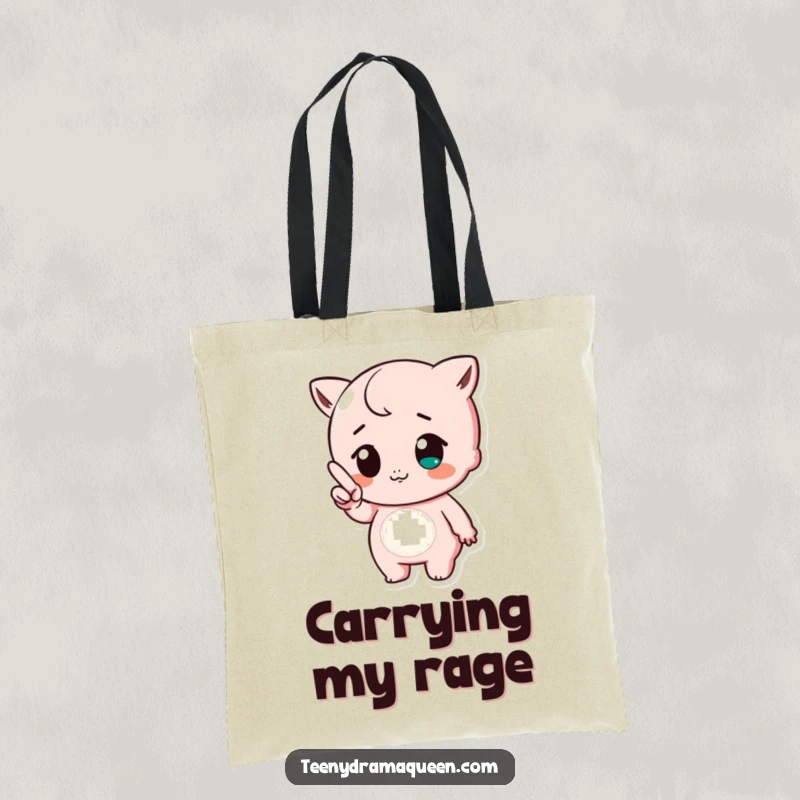 Funny tote bag illustration of a cute character pointing a tiny finger with a huff, showcasing adorable disapproval and playful attitude.
