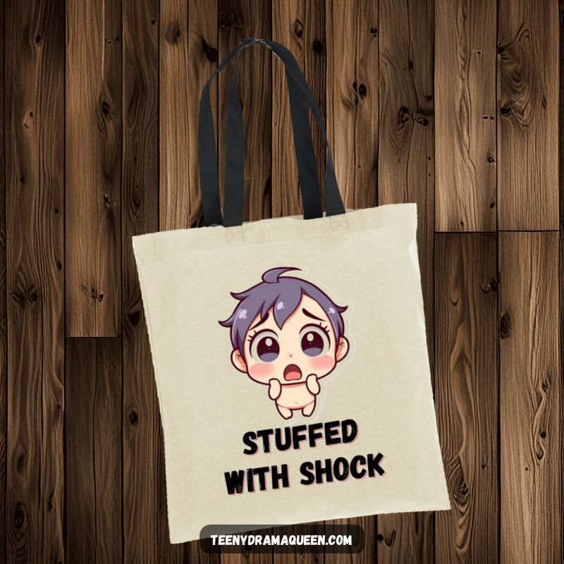 Funny Tote Bag: Little character with a shocked expression and wide eyes, great for carrying items with a surprising touch.